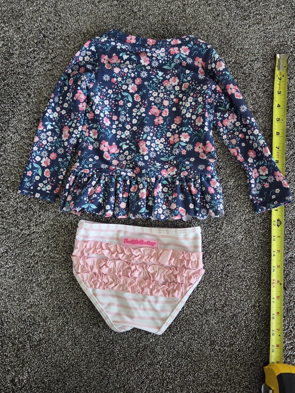 ADORABLE Ruffle Butts Navy Floral Long-Sleeve Rashguard with Pink Ruffle Bottoms